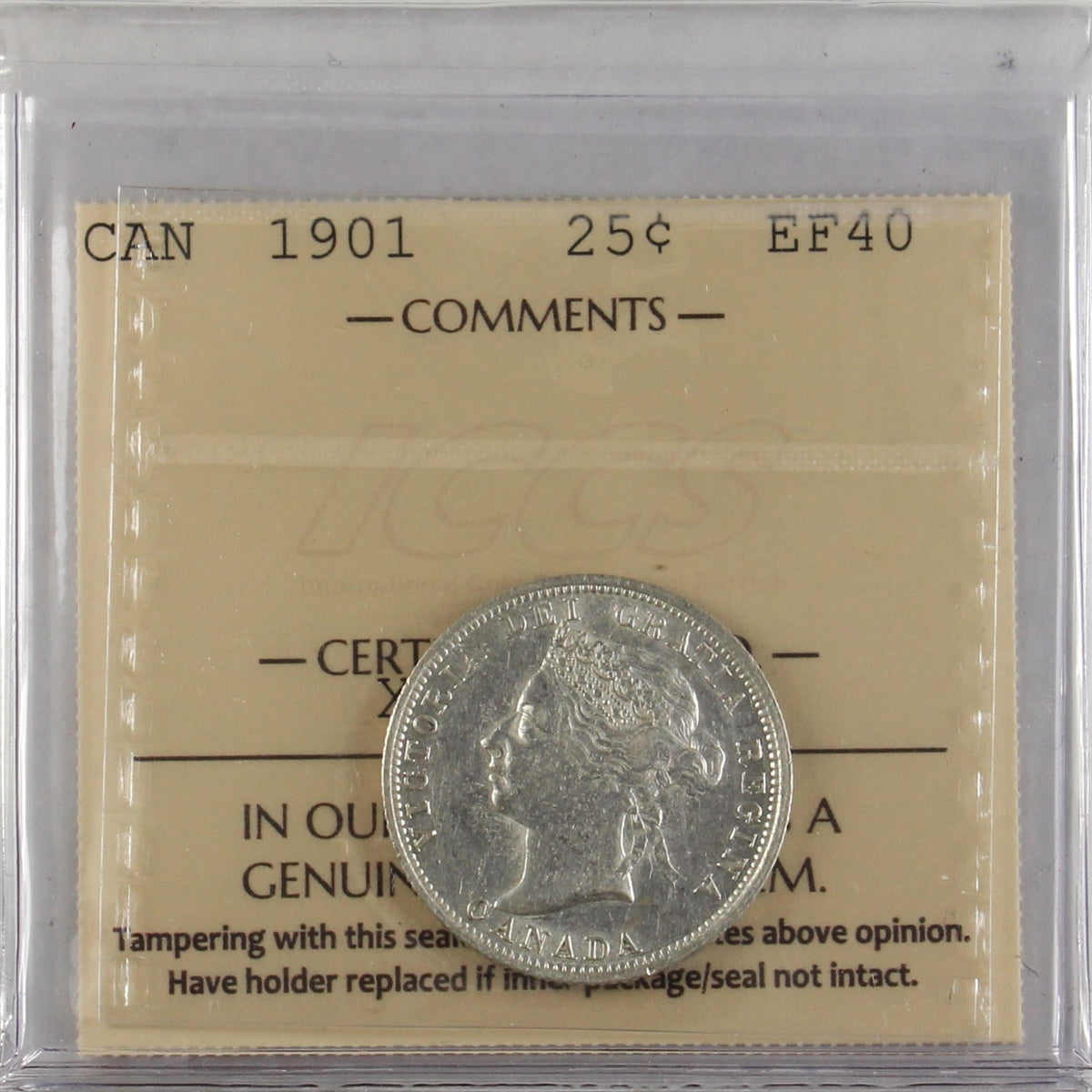 1901 Canada 25-cents ICCS Certified EF40