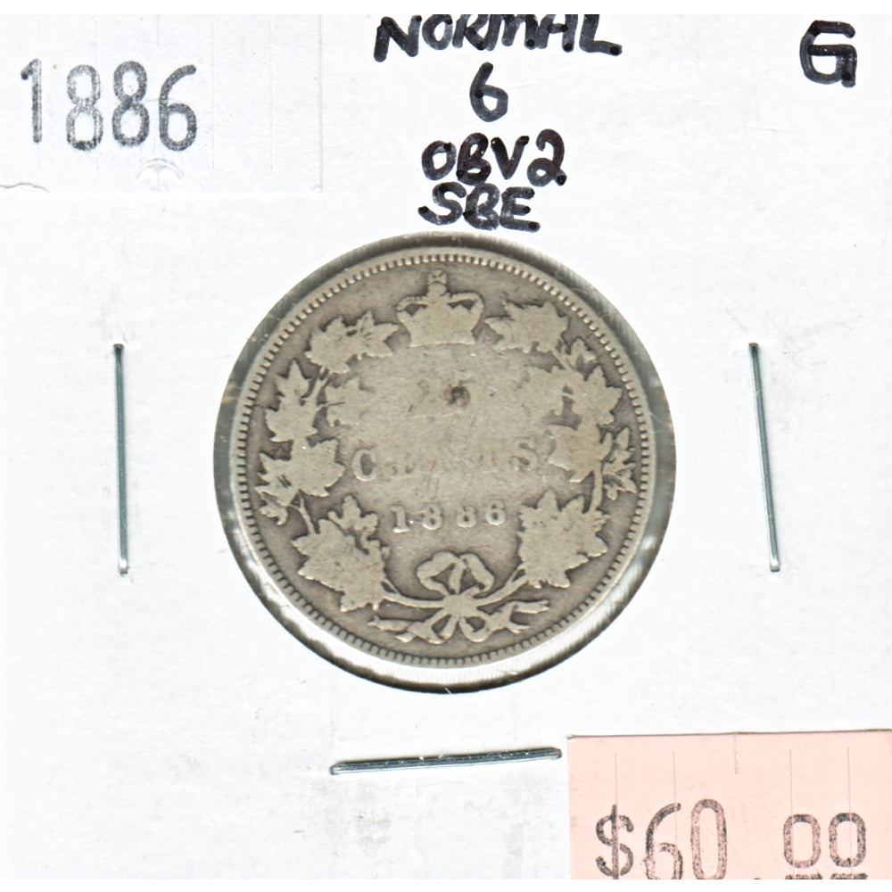 1886 Normal 6 Obv. 2 SBE Canada 25-cents Good (G4)