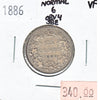 1886 Normal 6 Obv. 4 SBE Canada 25-cents Very Fine (VF20) $