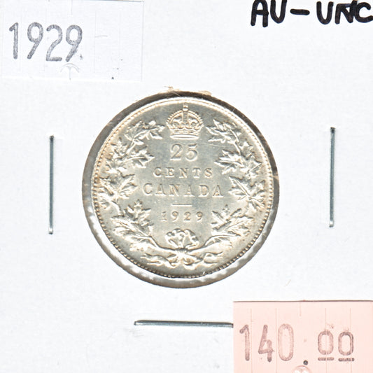 1929 Canada 25-cents AU-UNC (AU-55) $