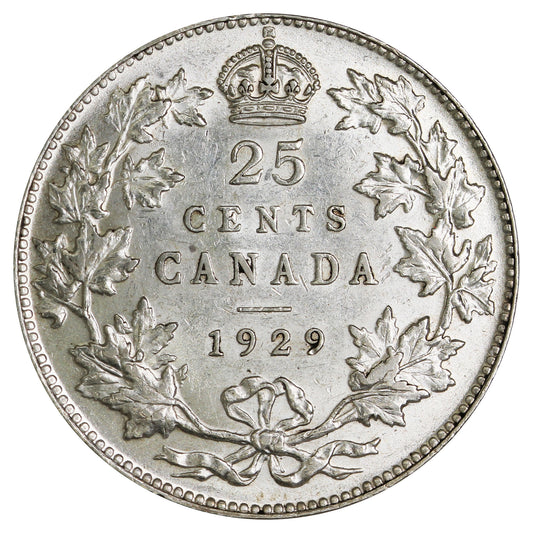 1929 Canada 25-cents Almost Uncirculated (AU-50) $