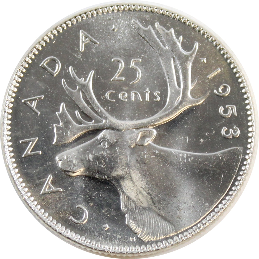 1953 Large Date NSS Canada 25-cents BU (MS63) Heavy Cameo