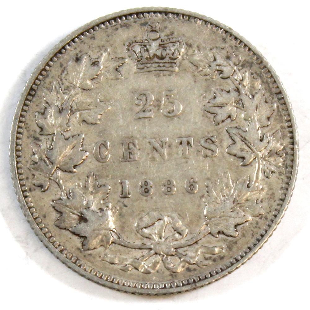 1886 Normal 6 Obv. 2 SBE Canada 25-cents Very Fine (VF20) $