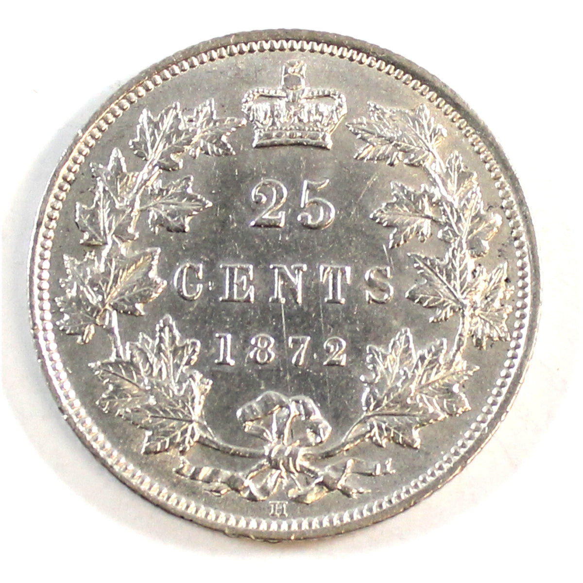 1872H 7 Over 7 Canada 25-cents Almost Uncirculated (AU50) $