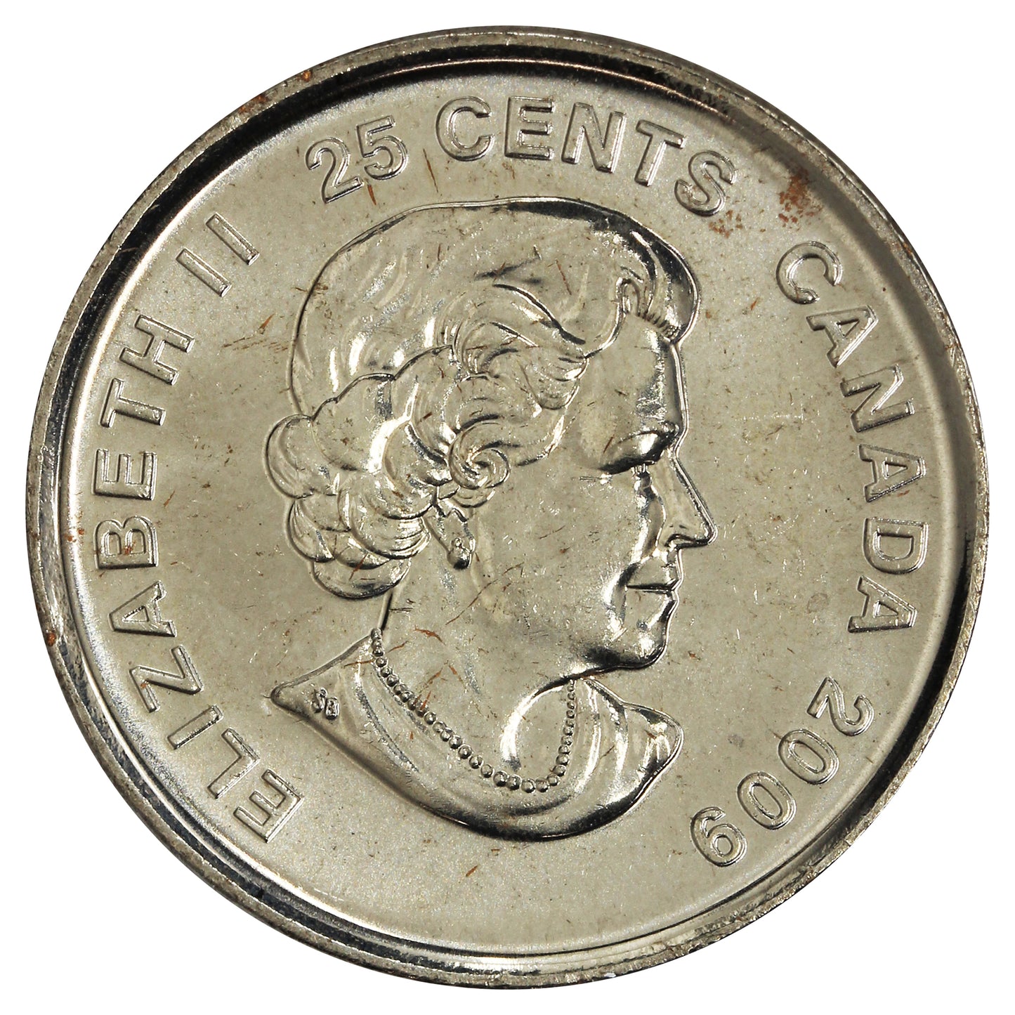 2009 Coloured Men's Hockey (Raised 2) Canada 25-cents Circulated