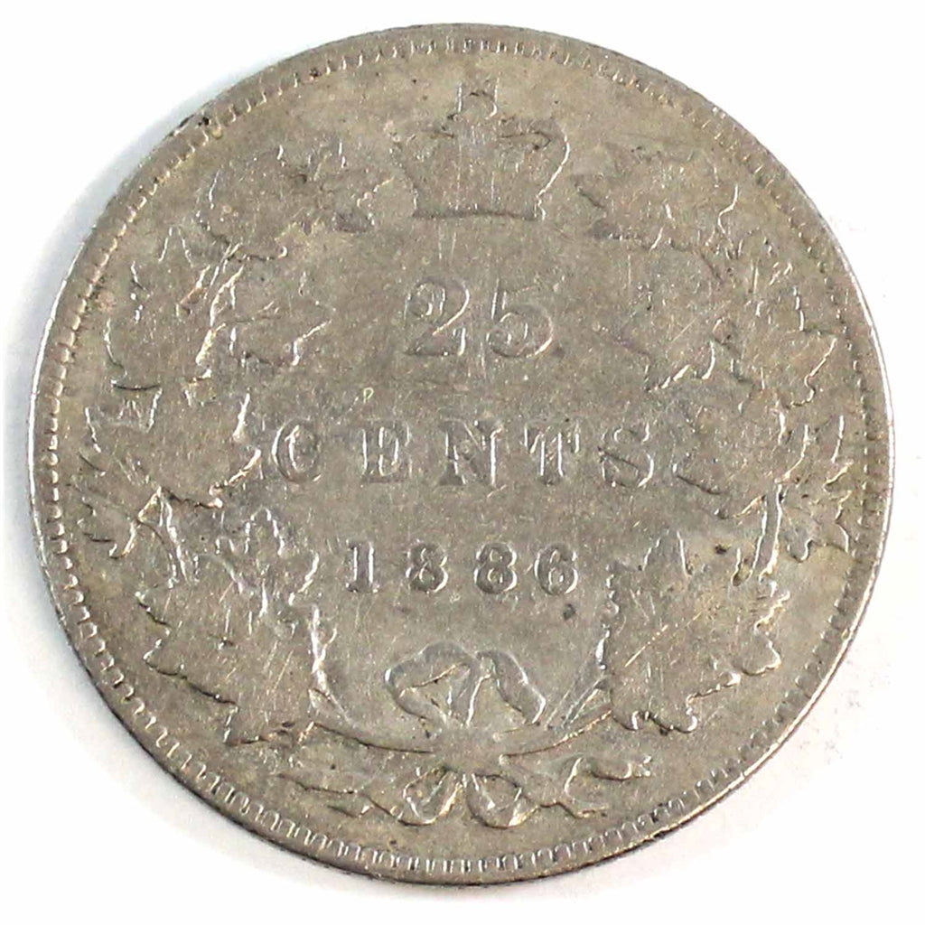 1886 Normal 6 Obv. 5 SBE Canada 25-cents Very Good (VG8) $