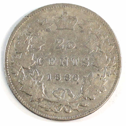 1886 Normal 6 Obv. 5 SBE Canada 25-cents Very Good (VG8) $