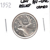 1952 Low Relief Canada 25-cents AU-UNC Cameo (AU55)