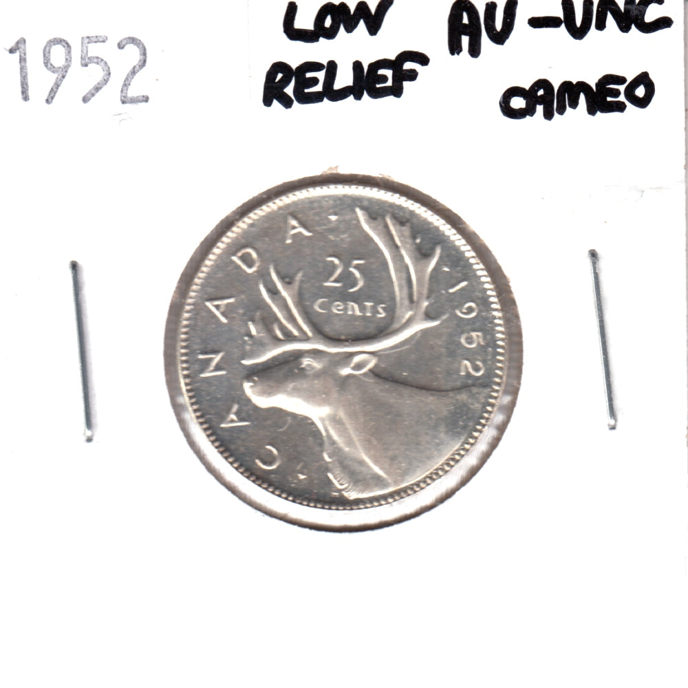 1952 Low Relief Canada 25-cents AU-UNC Cameo (AU55)
