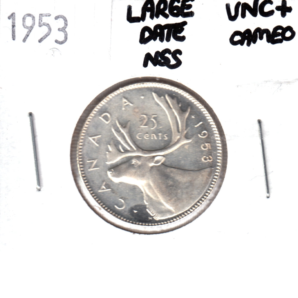 1953 Large Date NSS Canada 25-cents UNC+ Cameo (MS62)