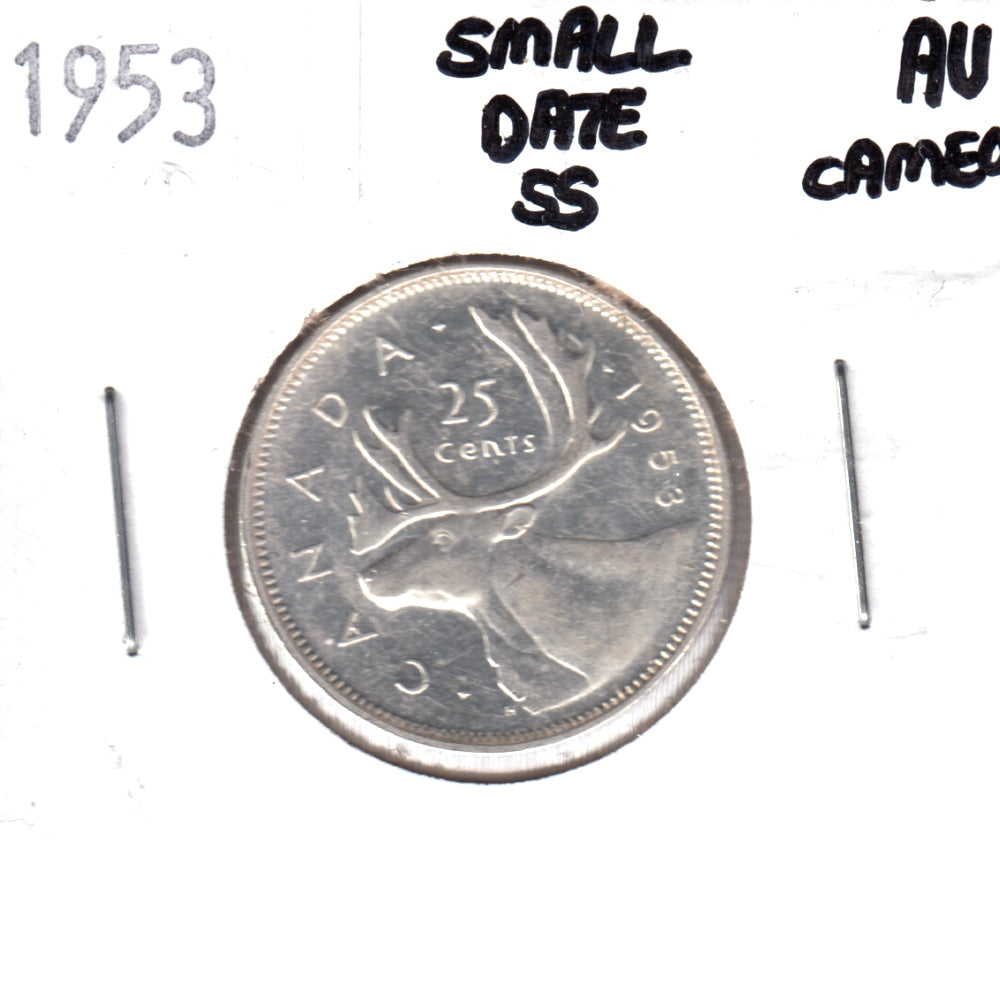 1953 Small Date SS Canada 25-cents Almost Uncirculated Cameo (AU50)