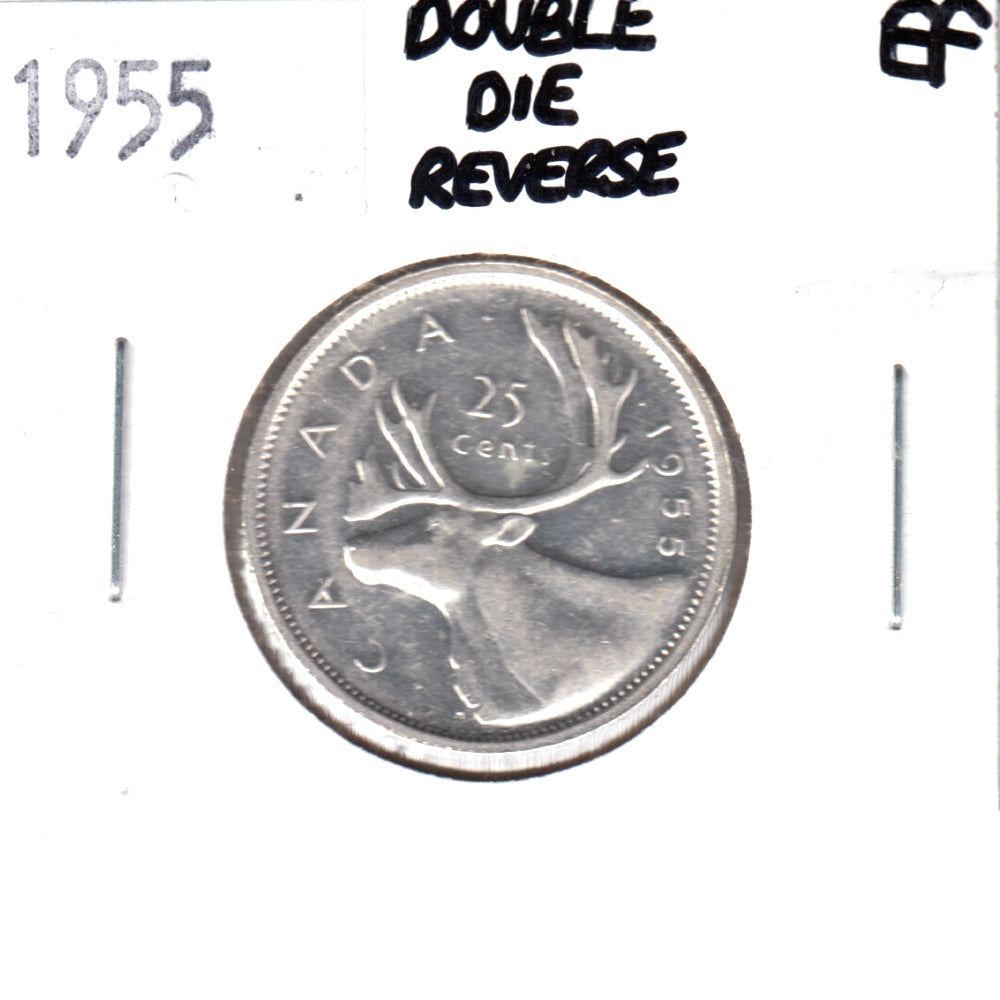 1955 Double Die Reverse Canada 25-cents Extra Fine (EF40) $