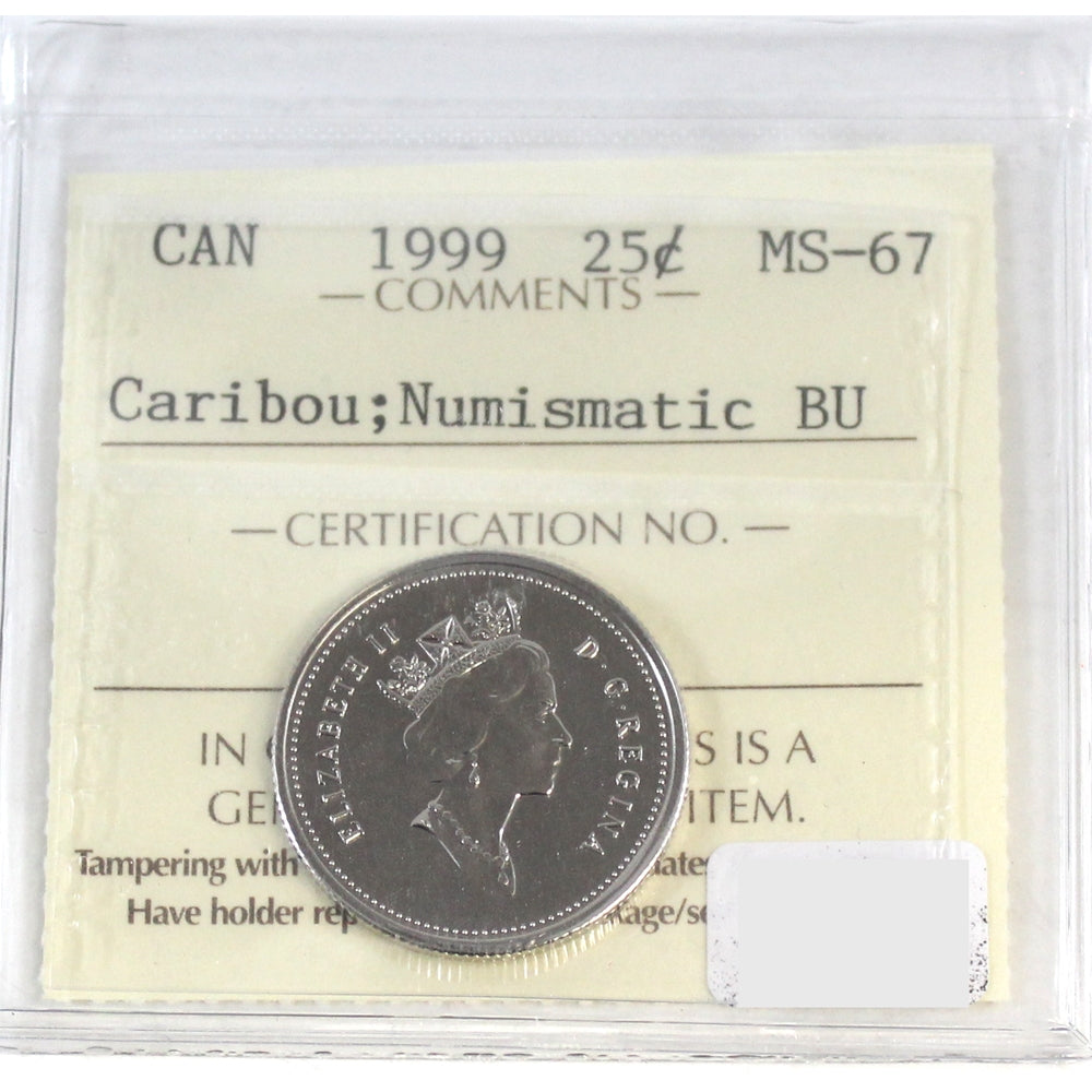 1999 Caribou Canada 25-cents ICCS Certified MS67 NBU