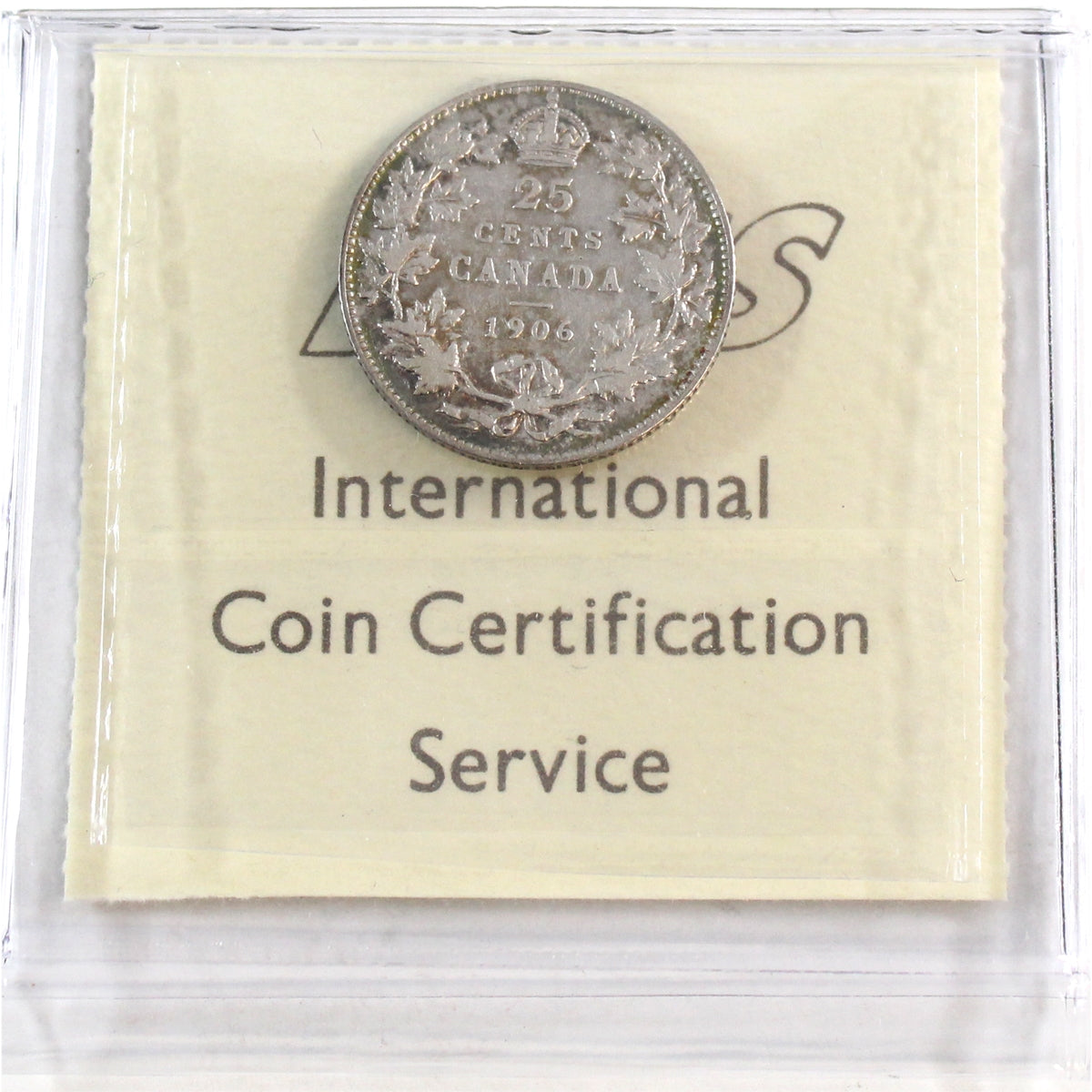 1906 Large Crown Canada 25-cents ICCS Certified F12