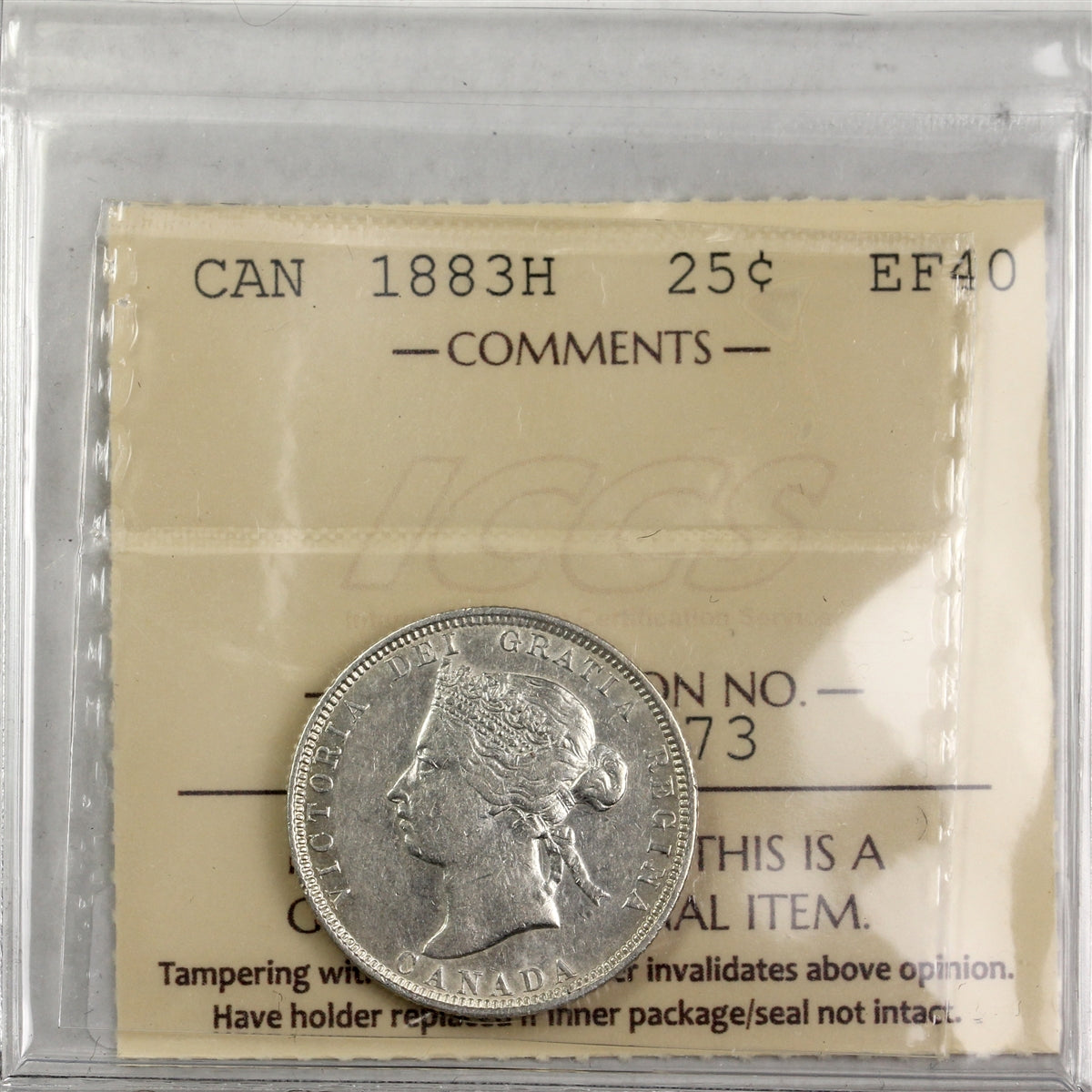 1883H Canada 25-cents ICCS Certified EF40