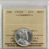 1902H Canada 25-cents ICCS Certified MS63 (XDM 187)