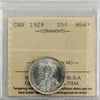 1929 Canada 25-cents ICCS Certified MS63 (XDM 195)