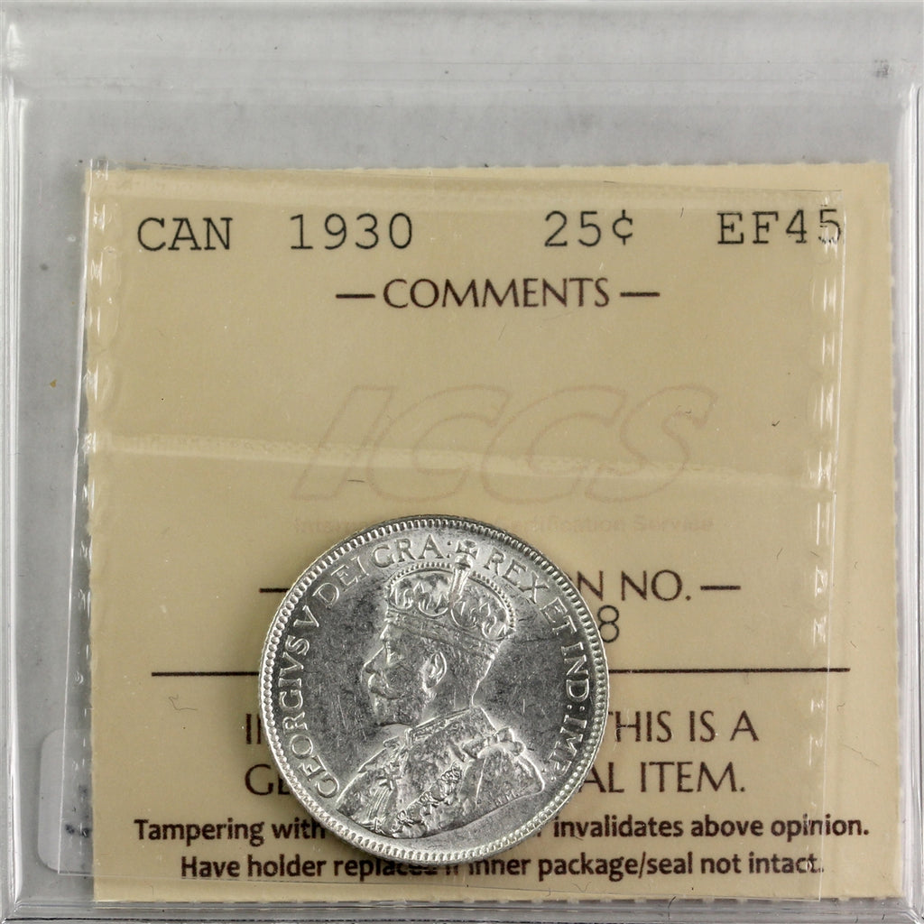 1930 Canada 25-cents ICCS Certified EF45