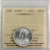 1936 Canada 25-cents ICCS Certified MS63 (XDM 206)