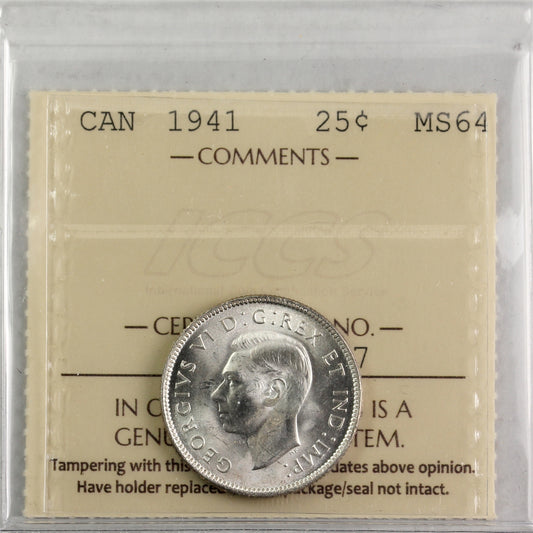 1941 Canada 25-cents ICCS Certified MS64