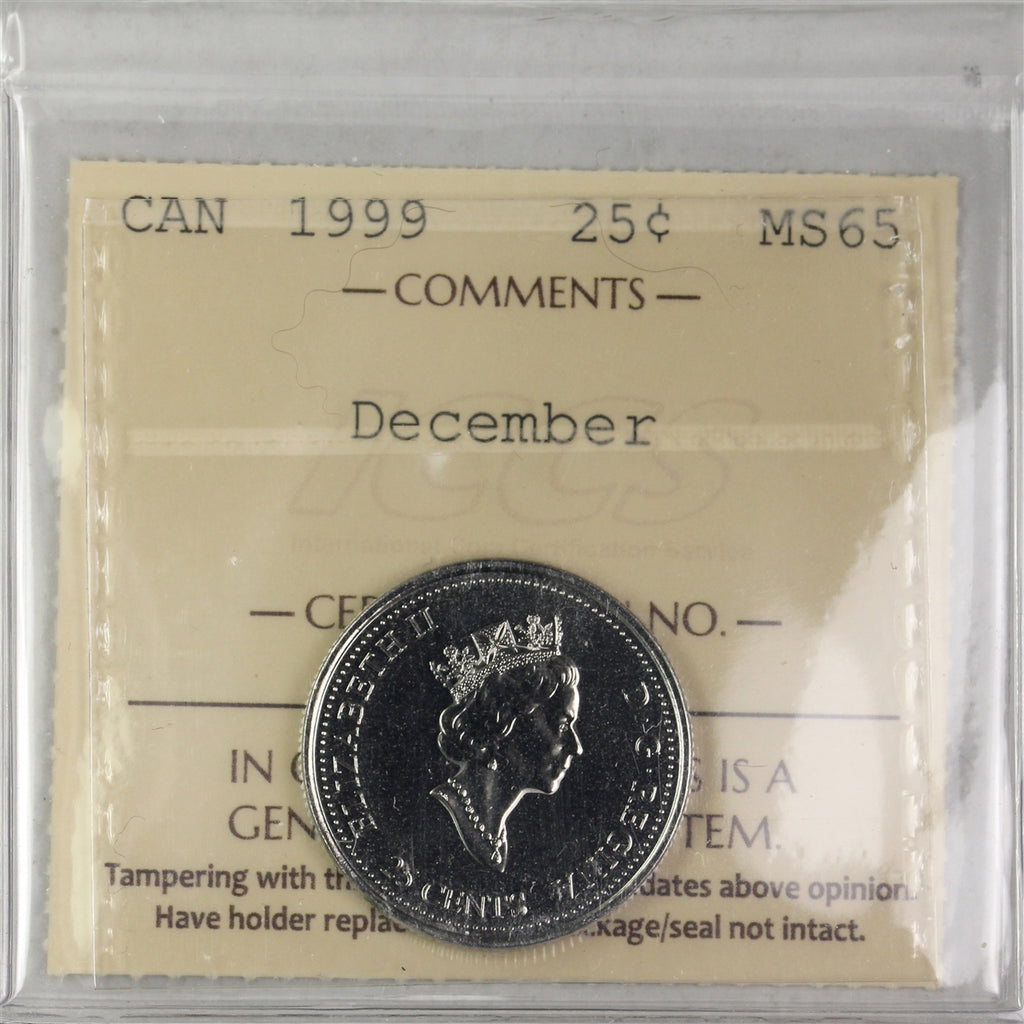 1999 December Canada 25-cents ICCS Certified MS65