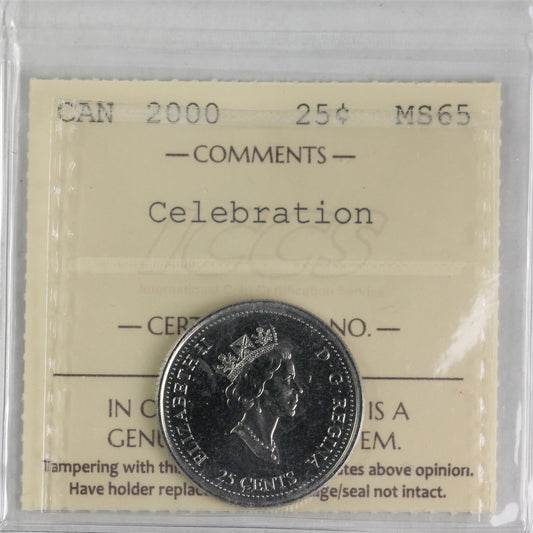 2000 Celebration Canada 25-cents ICCS Certified MS65