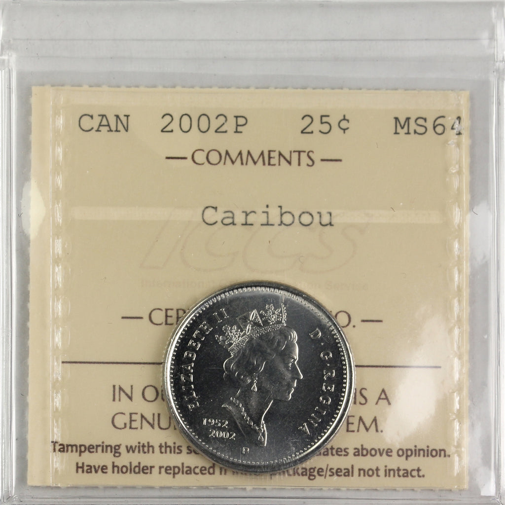 2002P Caribou Canada 25-cents ICCS Certified MS64