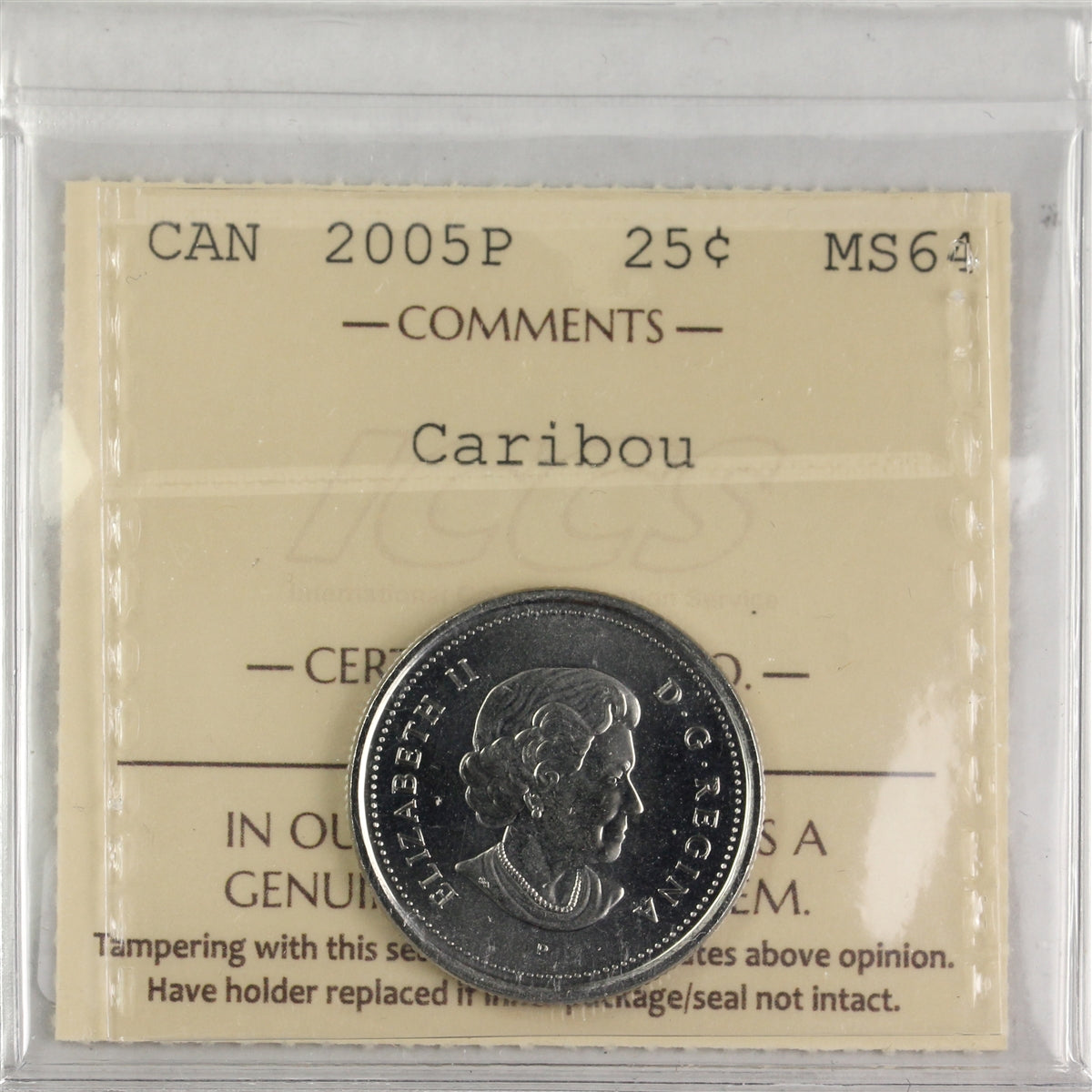 2005P Caribou Canada 25-cents ICCS Certified MS64