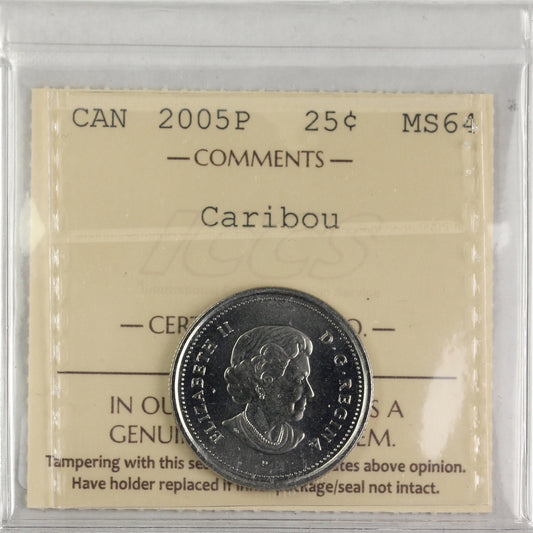 2005P Caribou Canada 25-cents ICCS Certified MS64