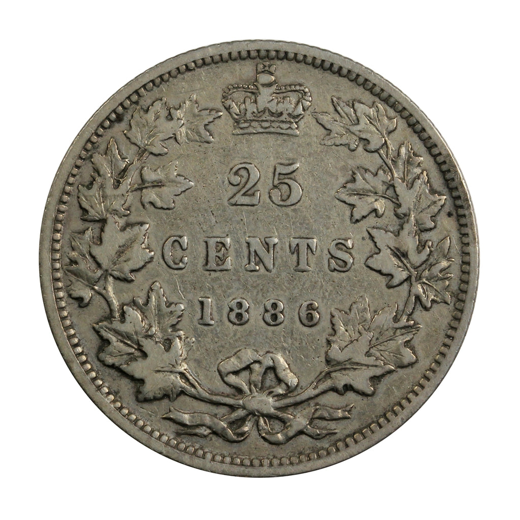 1886 6/3, Obv. 5, LBE Canada 25-cents Fine (F12) $