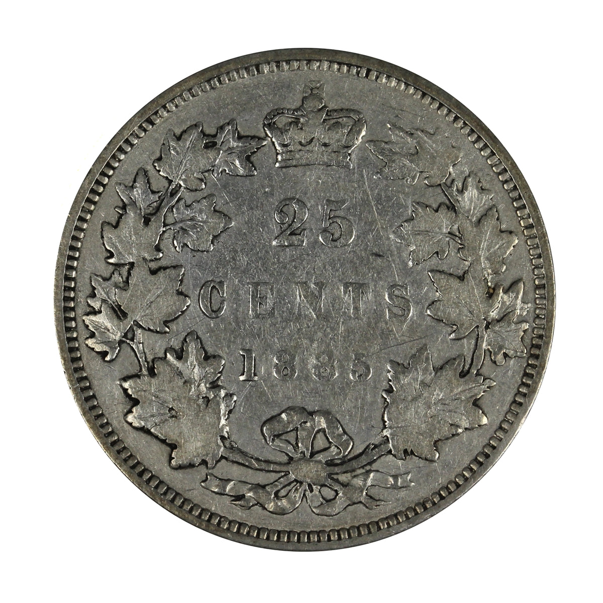 1885 Straight Top 5 Canada 25-cents F-VF (F15) $