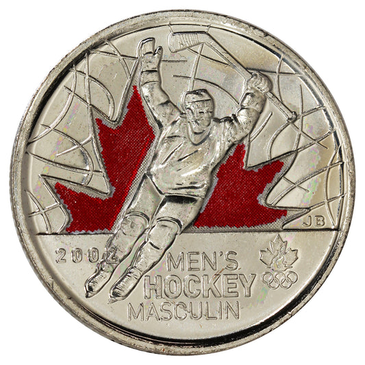 2009 Coloured Men's Hockey, (Engraved 2) Canada 25-cent Circulated