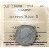 1880H Narrow/Wide 0 Canada 25-cents ICCS Certified G6