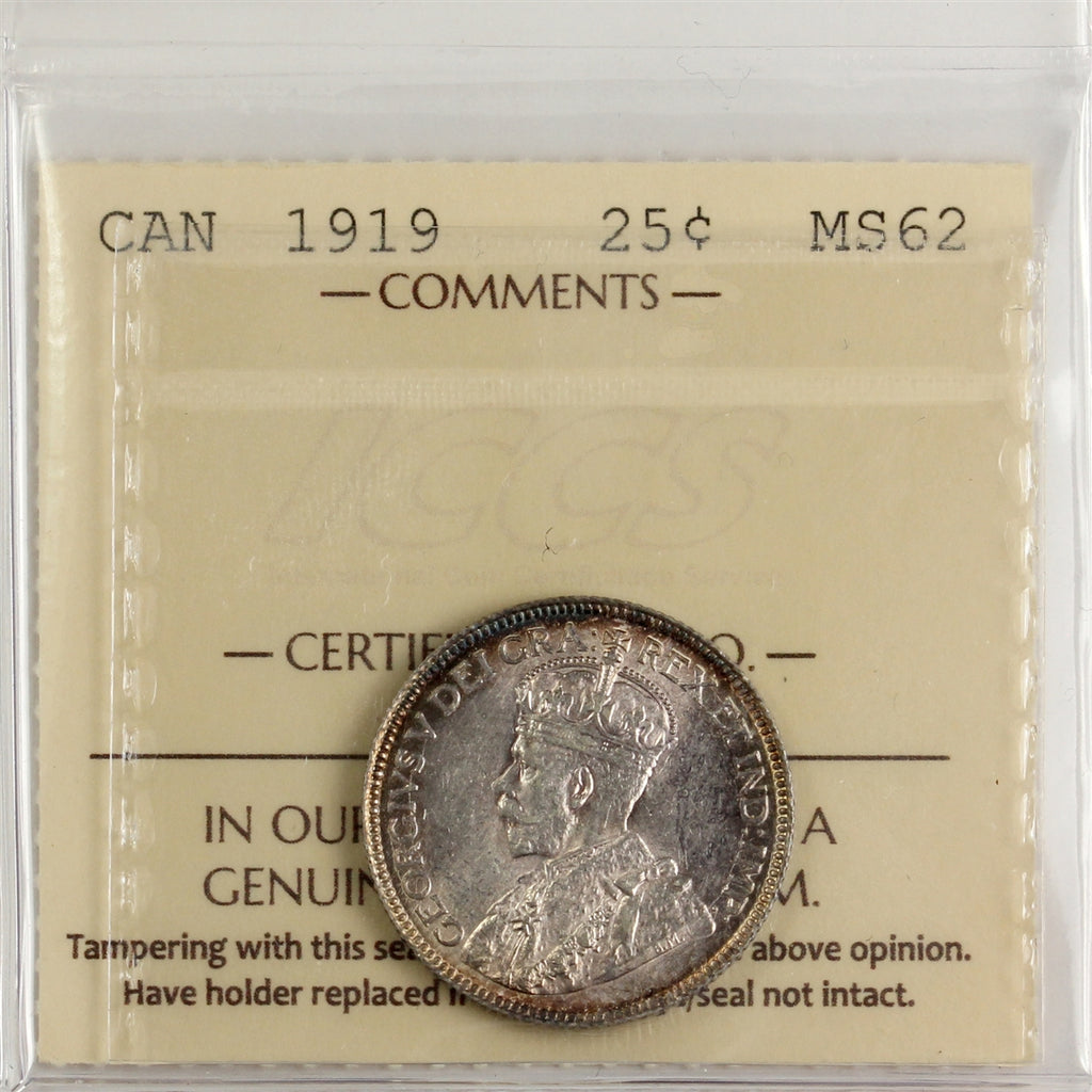 1919 Canada 25-cents ICCS Certified MS62