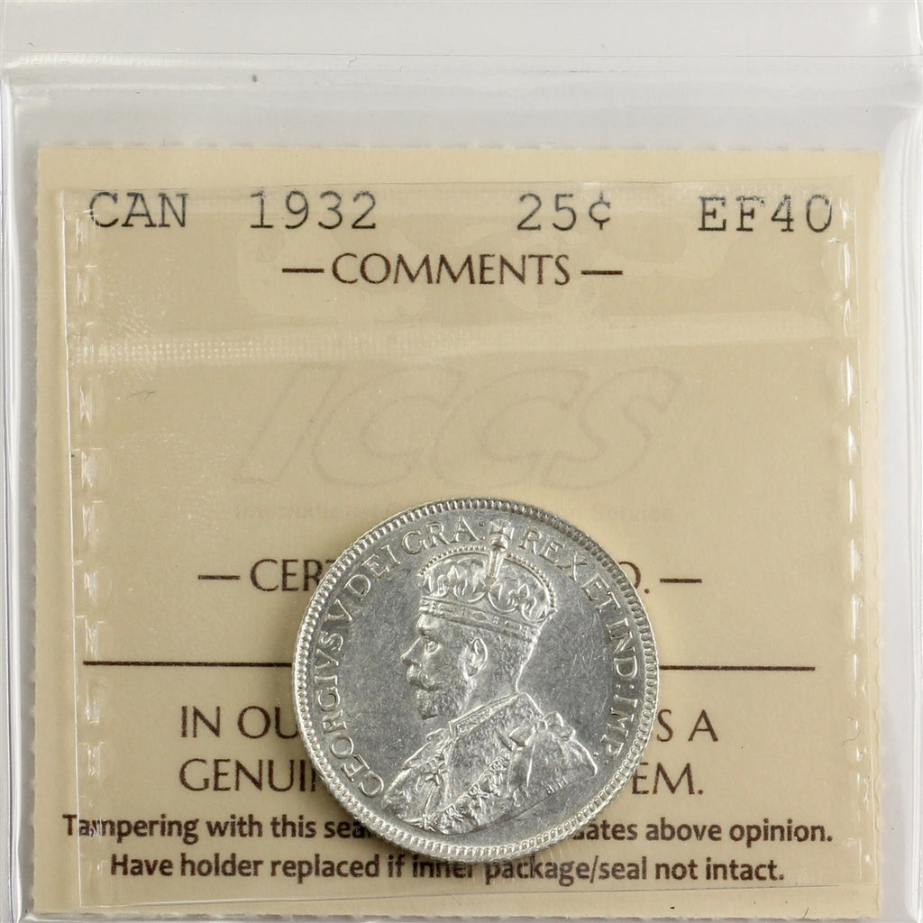1932 Canada 25-cents ICCS Certified EF40