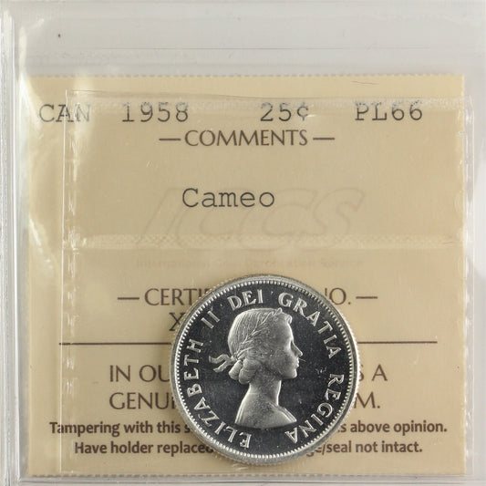 1958 Canada 25-cents ICCS Certified PL-66 Cameo