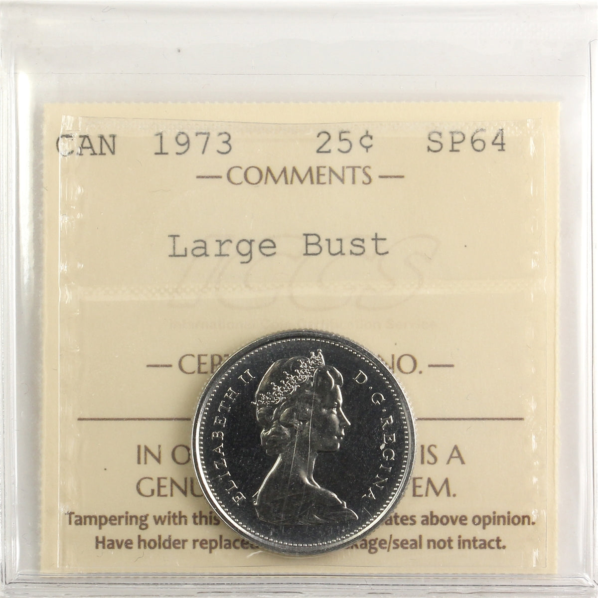 1973 Large Bust Canada 25-cents ICCS Certified SP-64