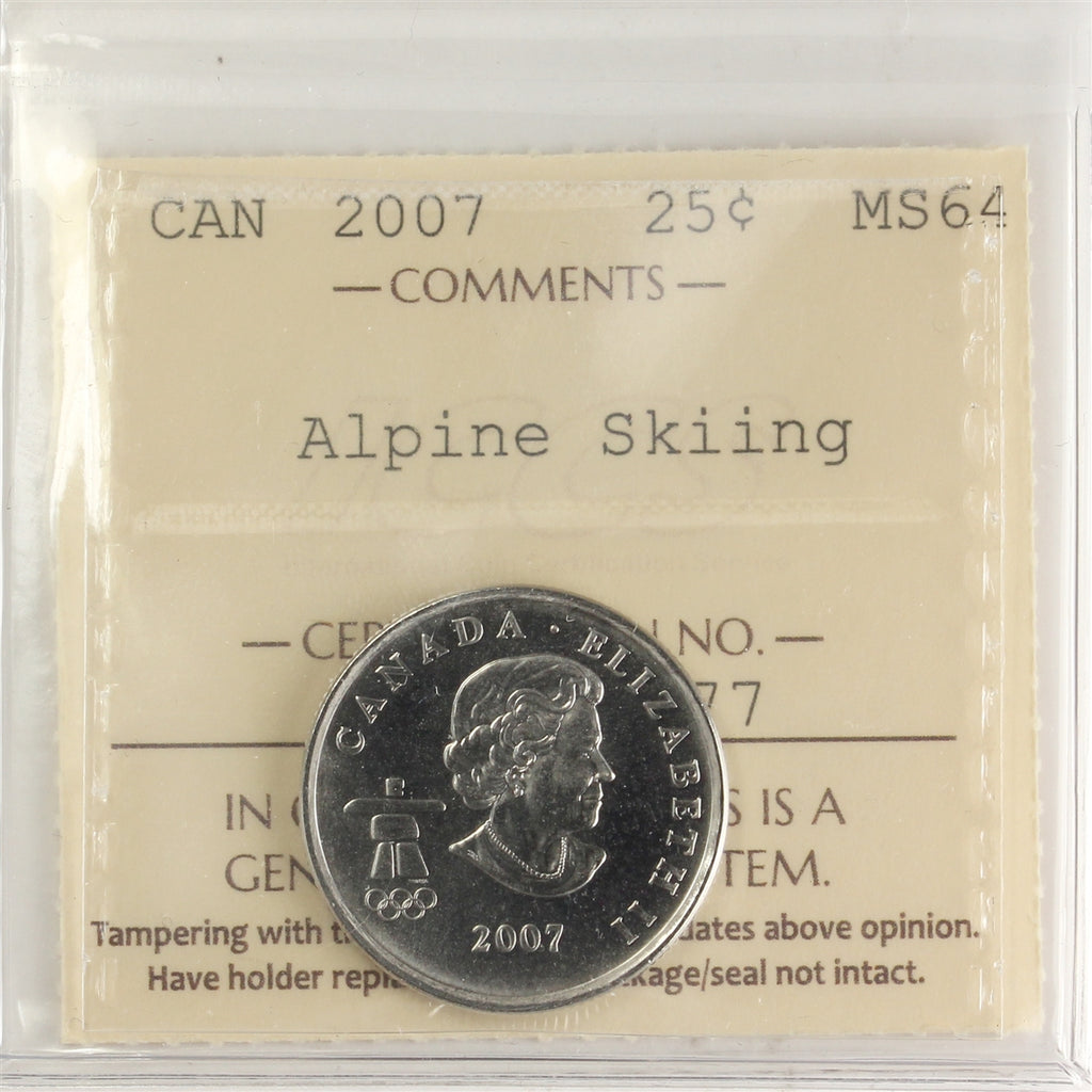 2007 Alpine Skiing Canada 25-cents ICCS Certified MS64