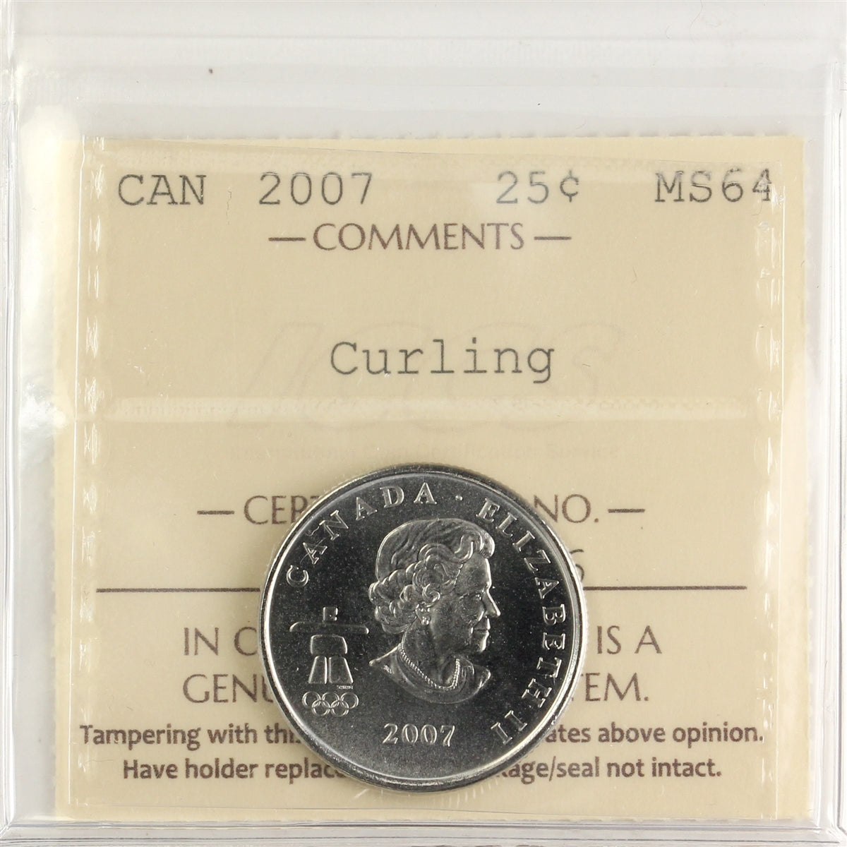 2007 Curling Canada 25-cents ICCS Certified MS64