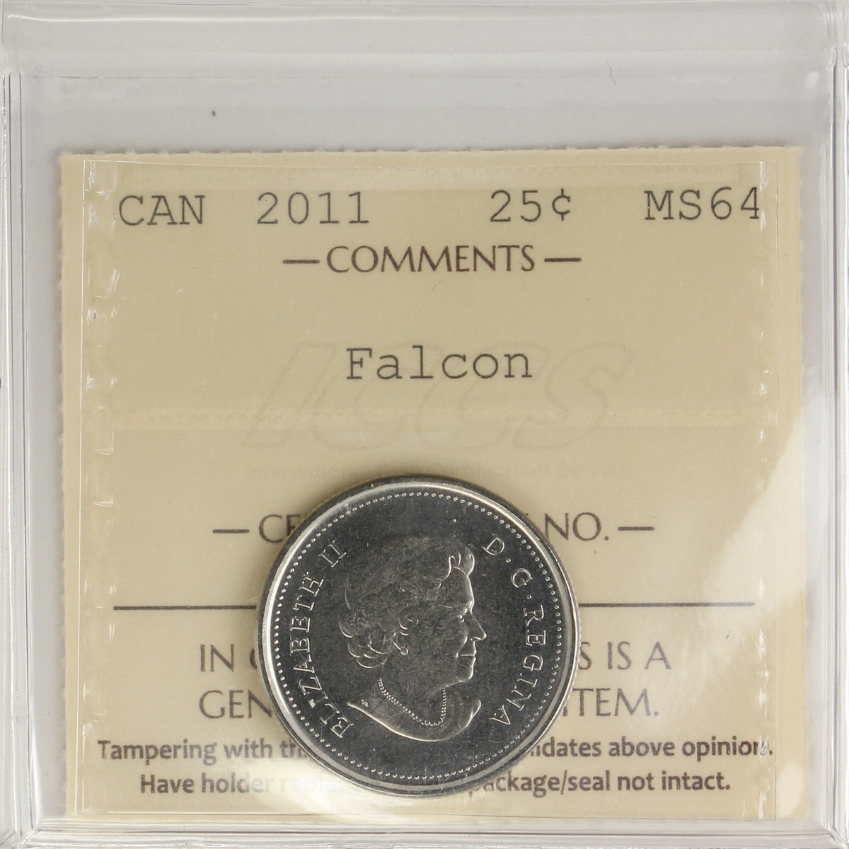 2011 Falcon Canada 25-cents ICCS Certified MS64
