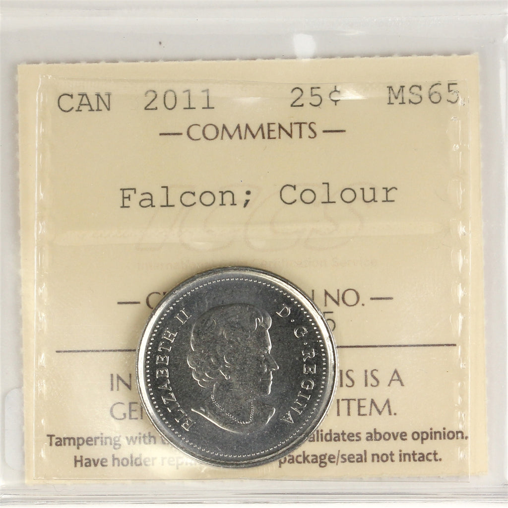 2011 Coloured Falcon Canada 25-cents ICCS Certified MS65