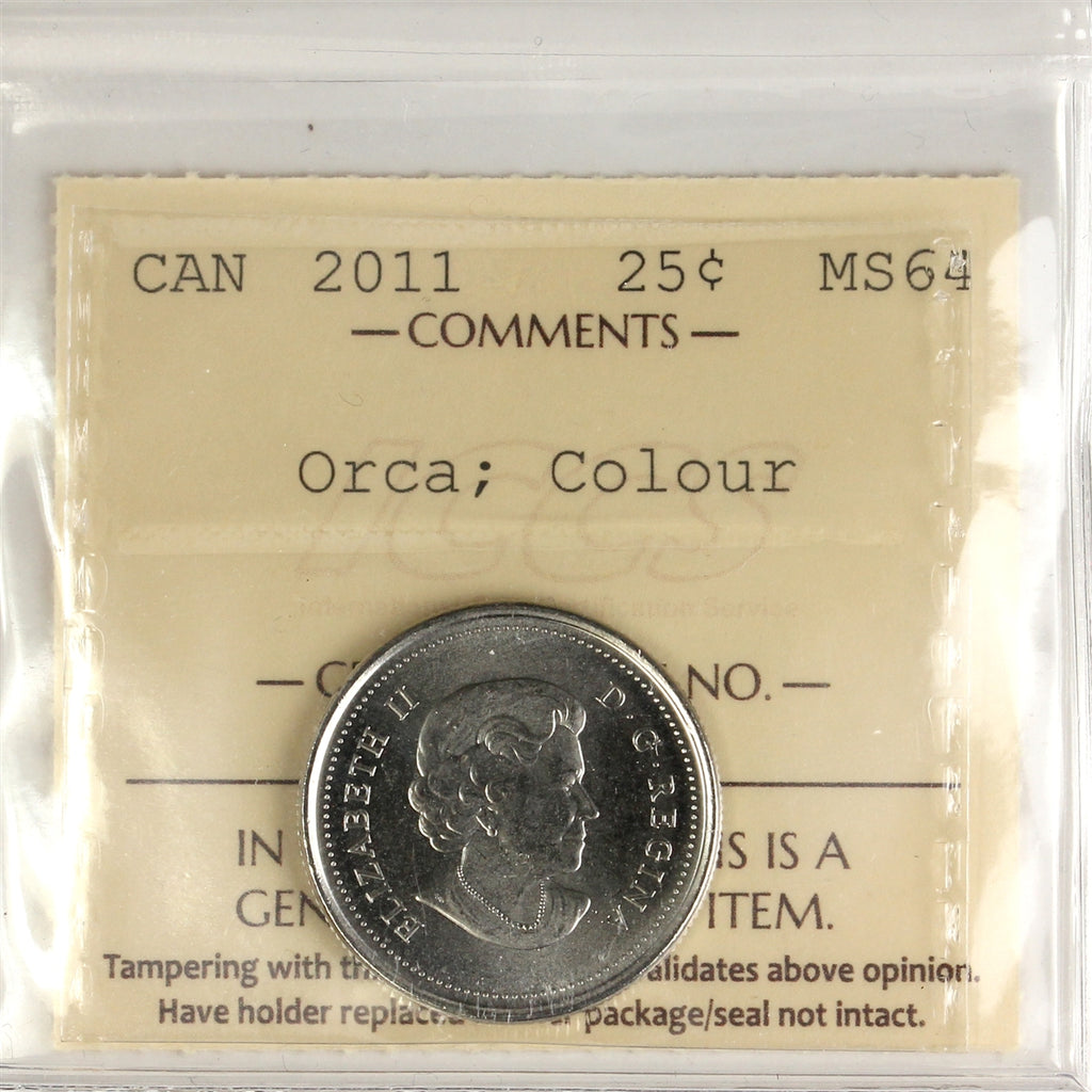 2011 Coloured Orca Canada 25-cents ICCS Certified MS64