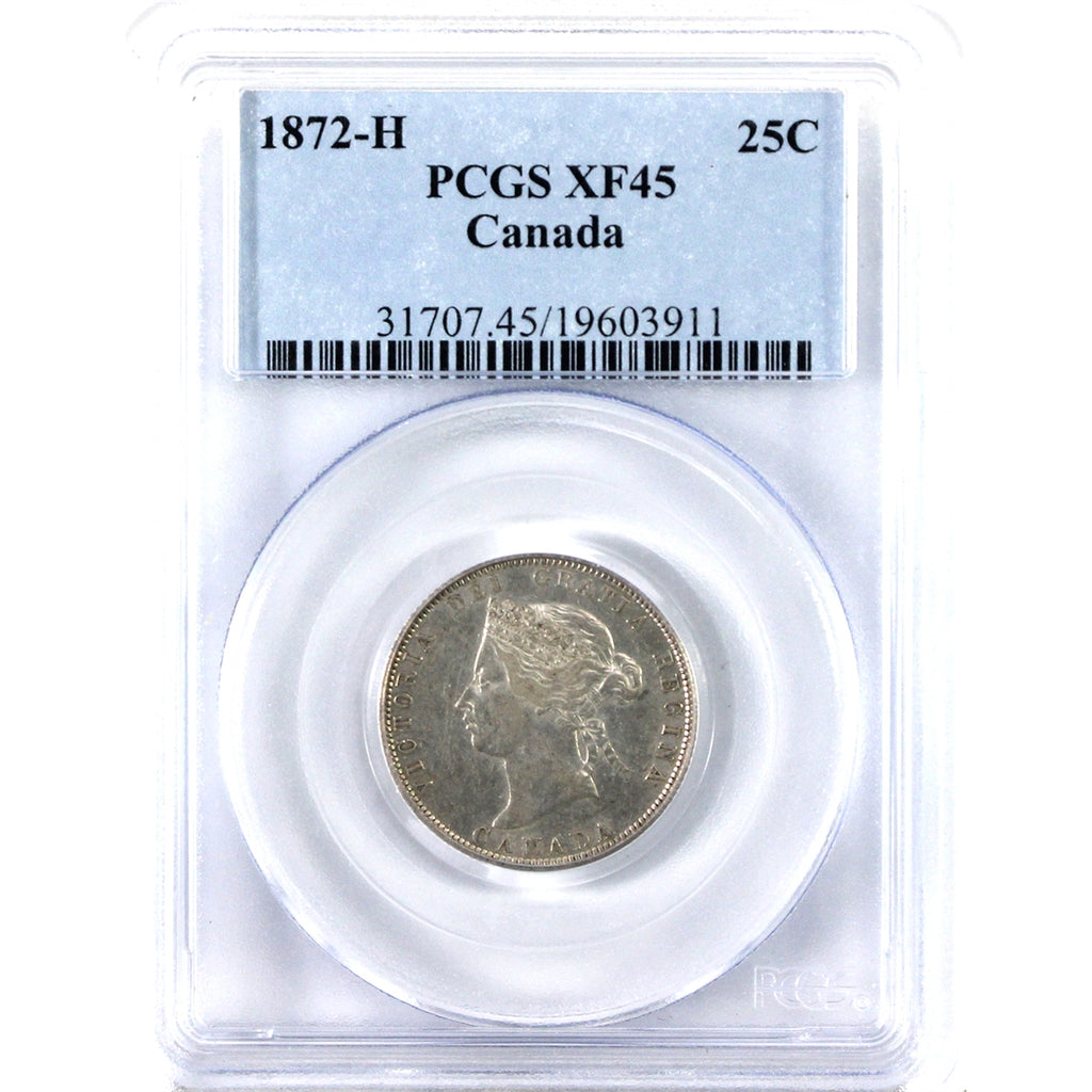 1872H Canada 25-cents PCGS Certified XF-45 (EF45)