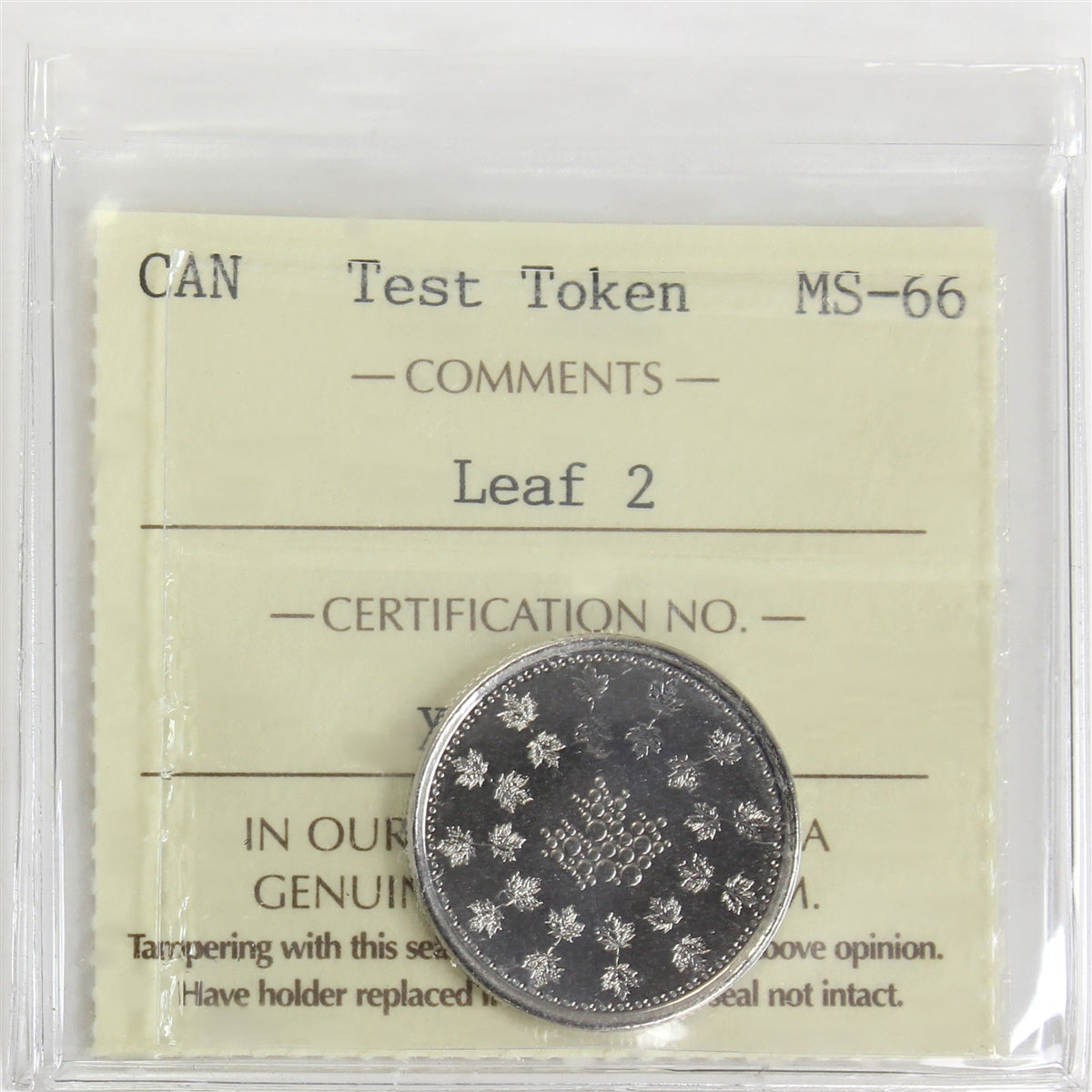 No Date (Issued 2018) Leaf #2 Canada Test Token ICCS Certified MS66