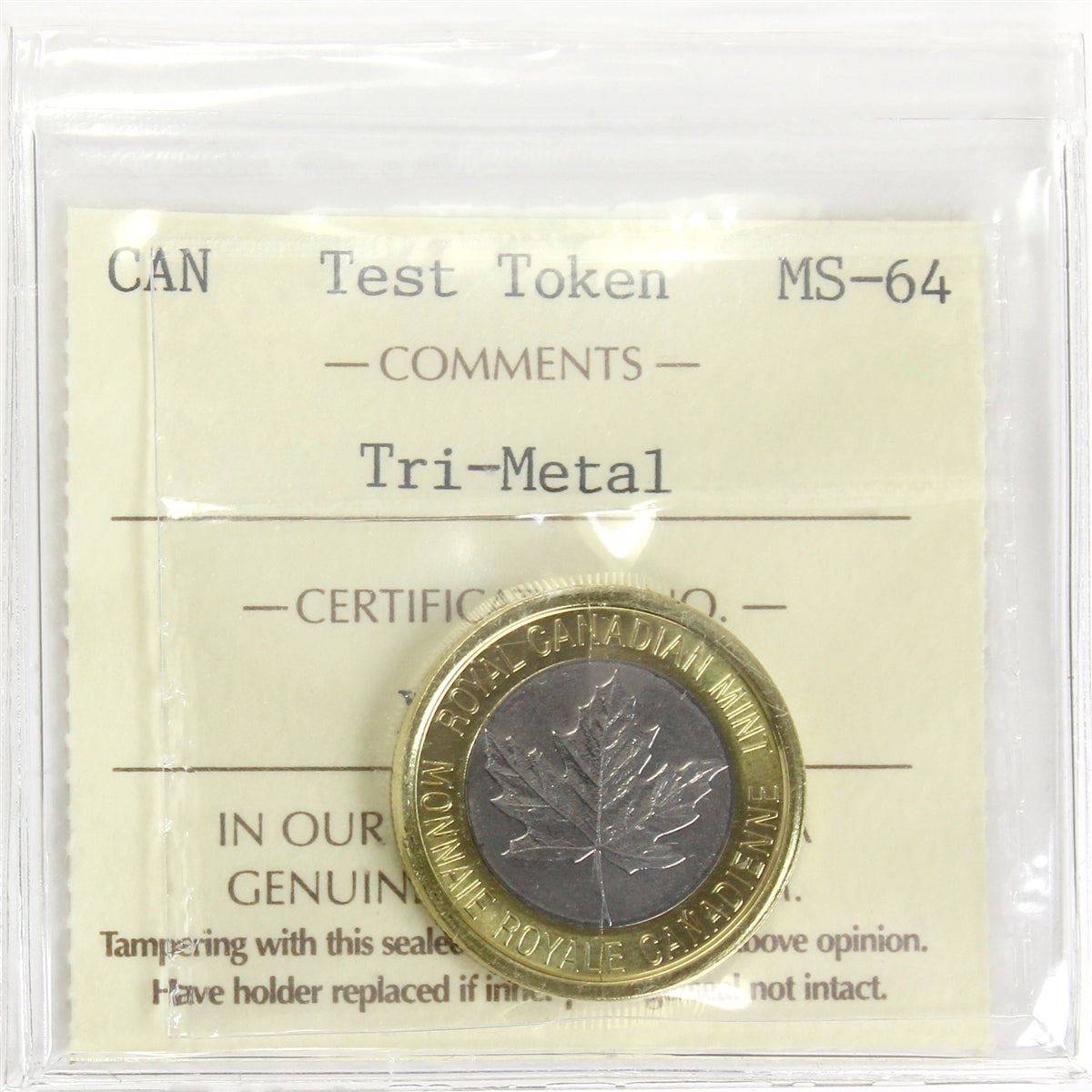 No Date (Issued 2018) Tri-Metal Canada Test Token with Die Break ICCS Certified MS64