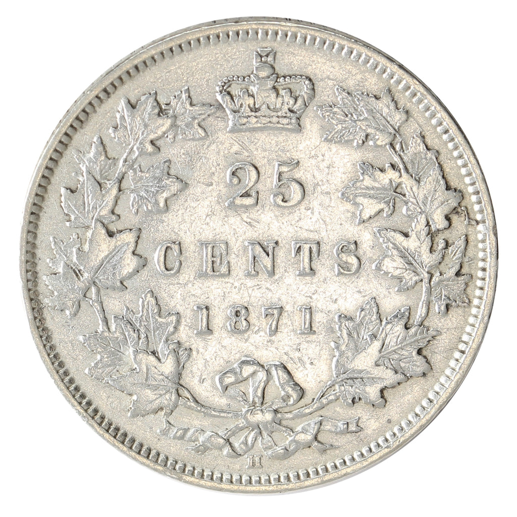 1871H Obv. 2 Canada 25-cents F-VF (F15) $