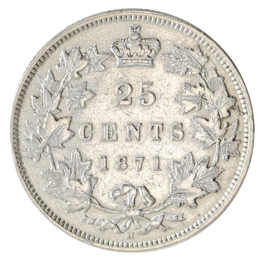 1871H Obv. 2 Canada 25-cents F-VF (F15) $