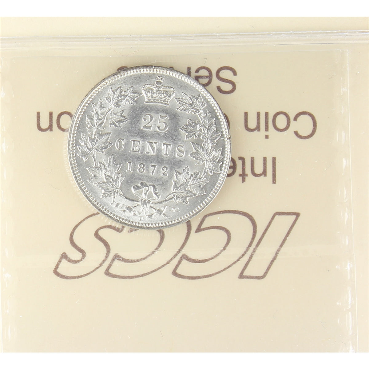 1872H Obv. 2 Canada 25-cents ICCS Certified EF45