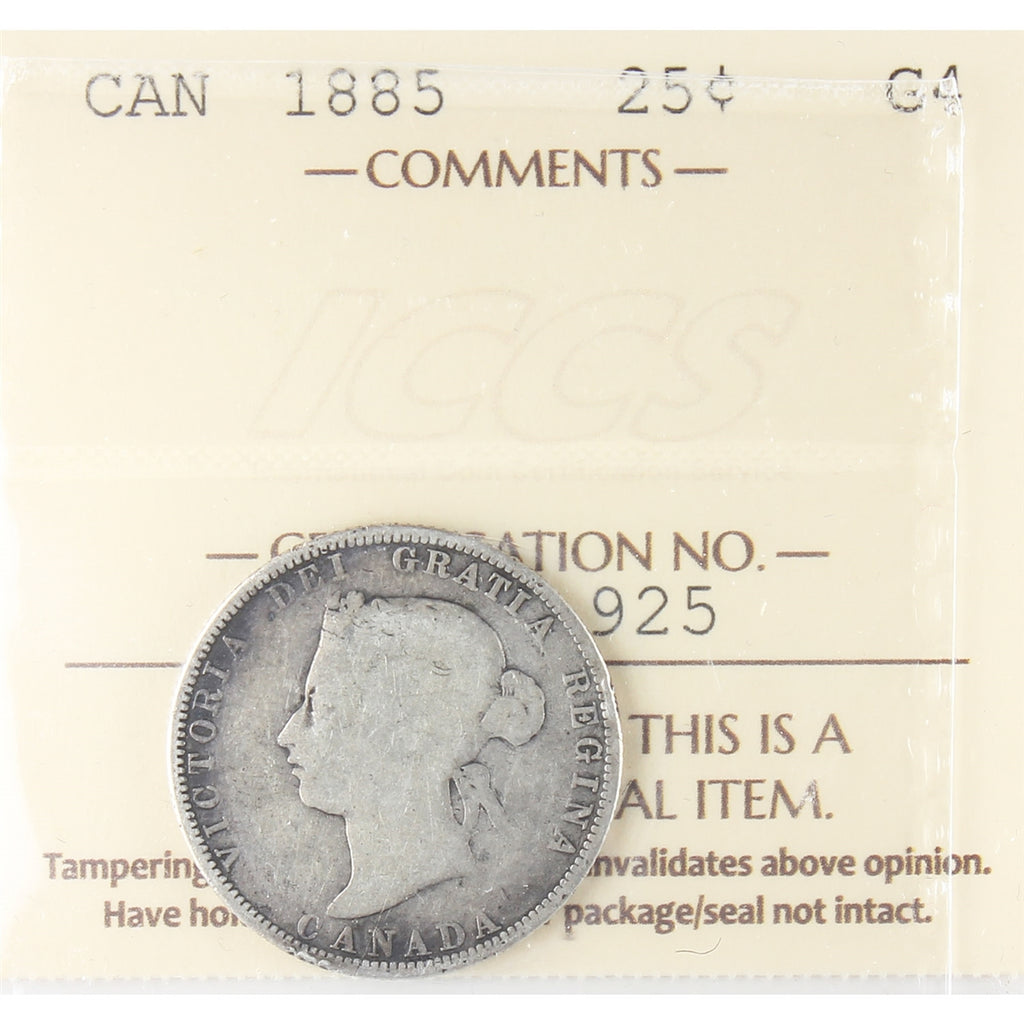 1885 Canada 25-cents ICCS Certified G4