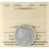 1894 Canada 25-cents ICCS Certified VF30